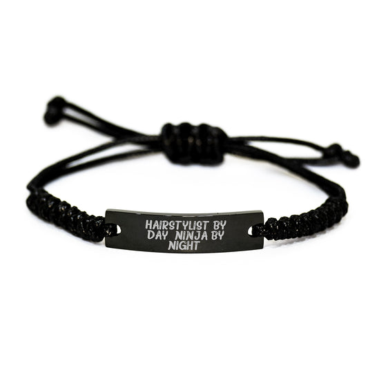 Hairstylist Gifts for Men and Friends, Rope Bracelet Funny Quote 'Hairstylist By Day. Ninja By Night.' Birthday Unique - Image 1