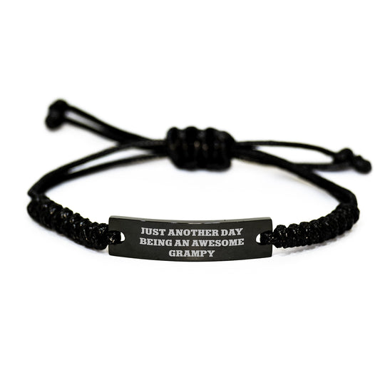 Grampy Gifts from Men - Just Another Day Being An Awesome Grampy Rope Bracelet, Adjustable Black Stainless Steel with Interlaced Rope for Graduation Unique Gifts for Him - Image 1