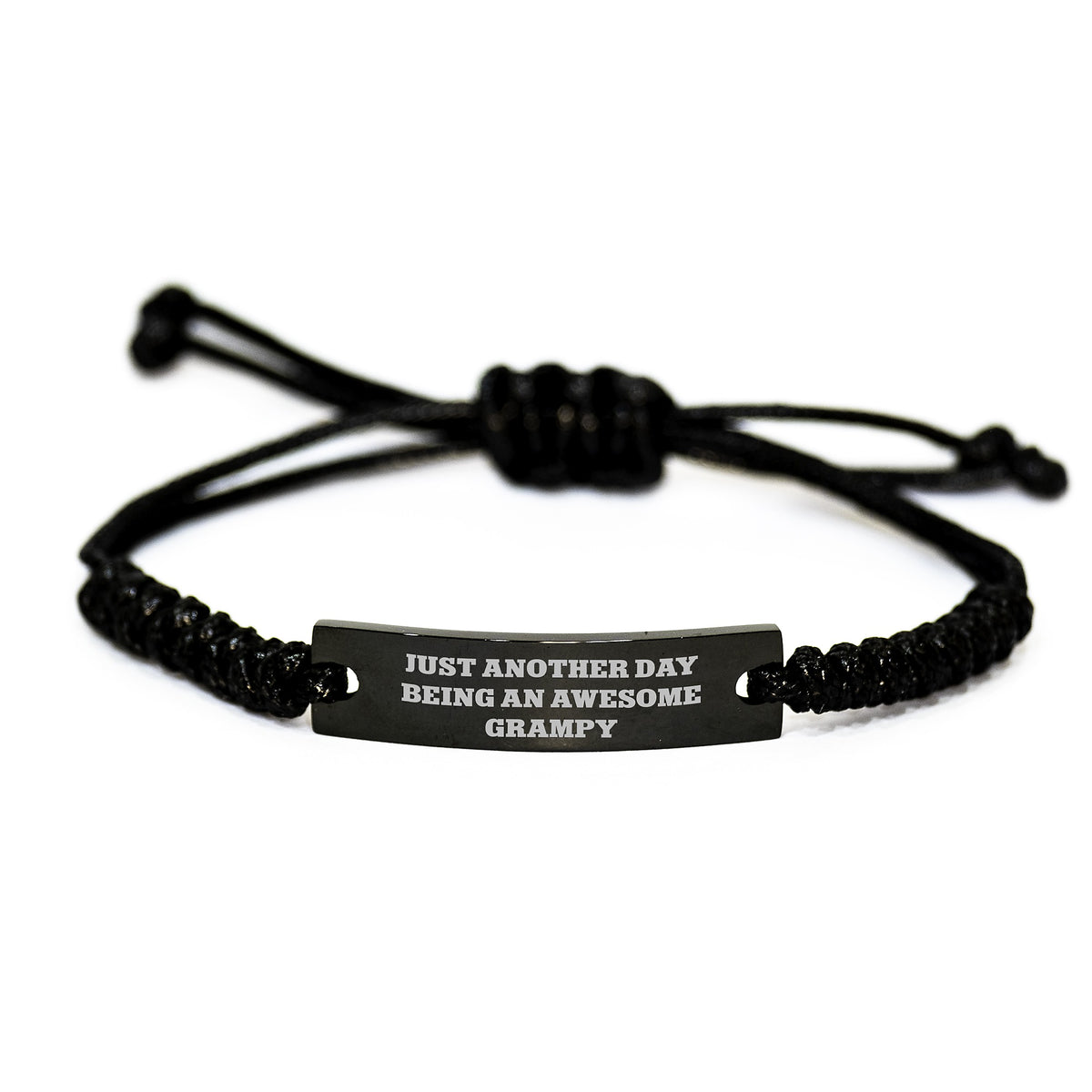 Grampy Gifts from Men - Just Another Day Being An Awesome Grampy Rope Bracelet, Adjustable Black Stainless Steel with Interlaced Rope for Graduation Unique Gifts for Him - Image 1