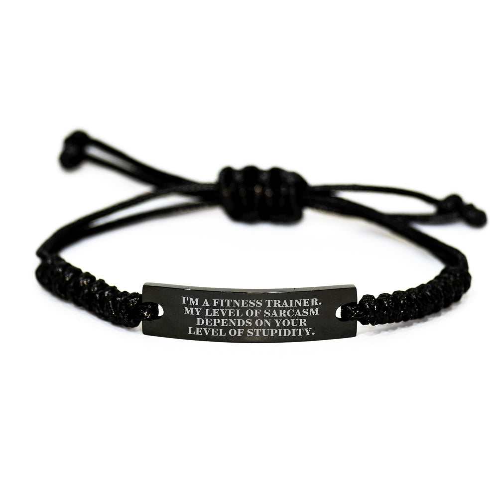 Funny Fitness Trainer Rope Bracelet Gifts from Friends for Men Women Coworkers - Adjustable Black Stainless Steel Interlaced Rope - Christmas Unique Presents for Fitness Trainers - Image 1