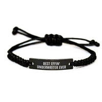 Load image into Gallery viewer, Funny Underwriter Gifts for Men, Unique Rope Bracelet Quote - 'Best Effin' Underwriter Ever', Adjustable Black Stainless Steel, Christmas Unique Gifts from Friends - Image 1
