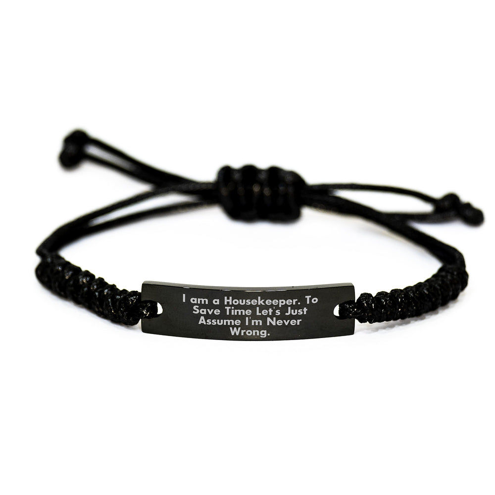 Funny Housekeeper Rope Bracelet Gifts from Friends and Family for Christmas, Housekeeper Engraved Rope Bracelet with Sarcasm Quote, Adjustable Black Rope Bracelet for Men and Women - Image 1