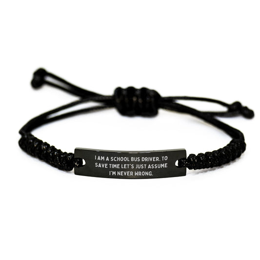 Funny School Bus Driver Gifts for Men - Rope Bracelet with Black Stainless Steel and Interlaced Rope, Christmas Unique Presents from Friends to Family - Image 1