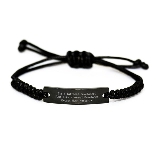 Funny Developer Rope Bracelet Birthday Unique Gifts from Friends for Men, Funny Rope Bracelet Quote for Developers, Adjustable Black Leather Rope Bracelet for Men, Developer Gifts for Birthday - Image 1