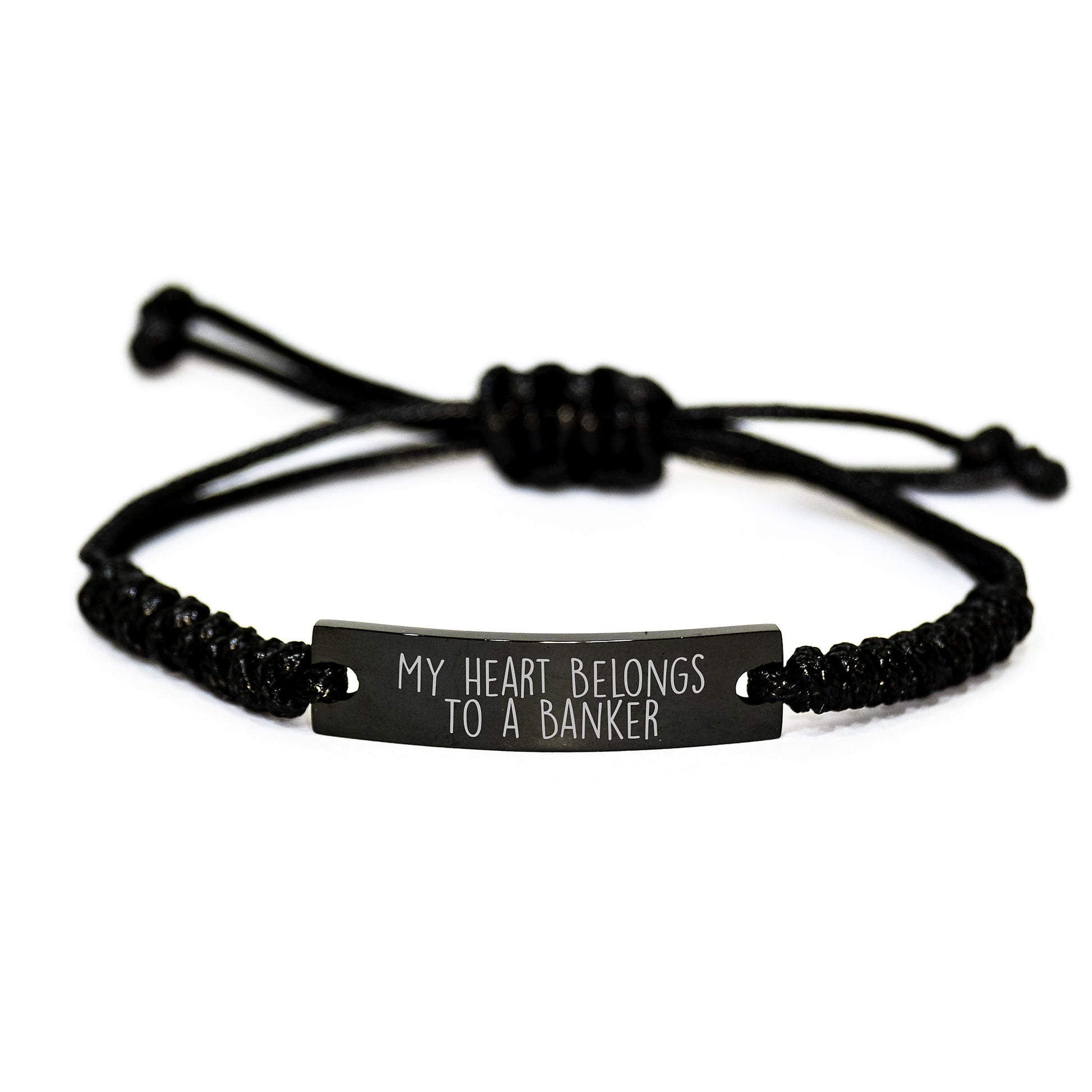 Funny Banker Gifts, Rope Bracelet for Graduation - 'My Heart Belongs To A Banker' Quote, Gifts from Friends to Banker - Image 1