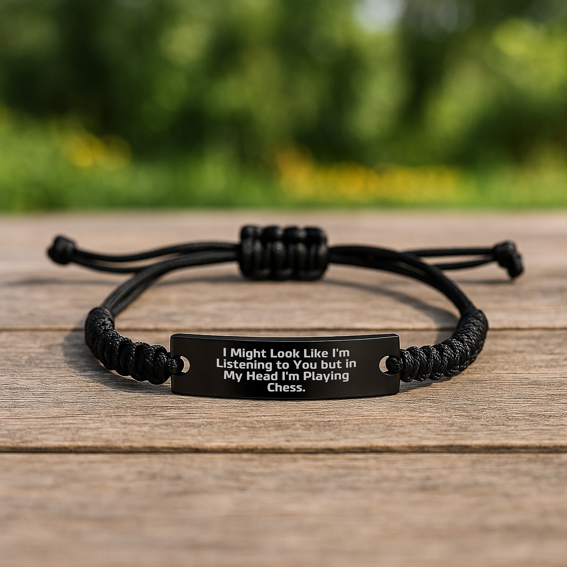 Chess Keepsake Rope Bracelet for Him Strategic Black Birthday Gift - Image 2