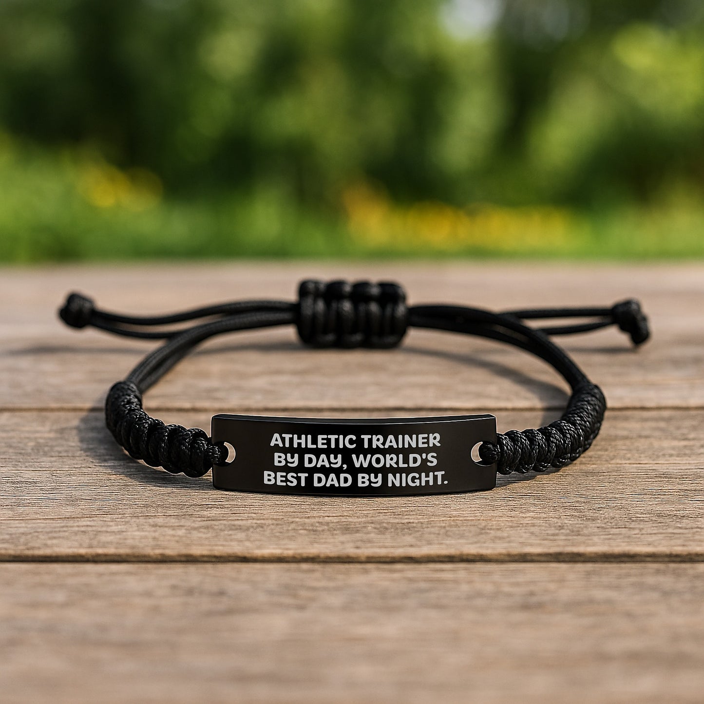Funny Athletic Trainer Gifts - Rope Bracelet for Men - Gifts from Dad, 'Athletic Trainer by Day, World's Best Dad' Engraved Black Rope Bracelet, Adjustable Valentine's Unique Gifts - Image 2