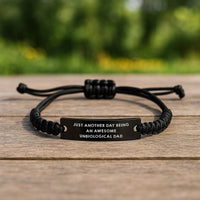 Load image into Gallery viewer, Unbiological Dad Graduation Rope Bracelte Gift from Men for Awesome Unbiological Dad, Funny Quote, Black Stainless Steel with Interlaced Rope - Image 2
