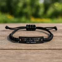 Load image into Gallery viewer, Funny Case Manager Christmas Unique Gifts for Men, Women, Coworkers, Friends - Rope Bracelet Engraved with &#39;I Can&#39;t Fix Stupid But I&#39;m A Fairly Decent Case Manager&#39; Quote - Image 2
