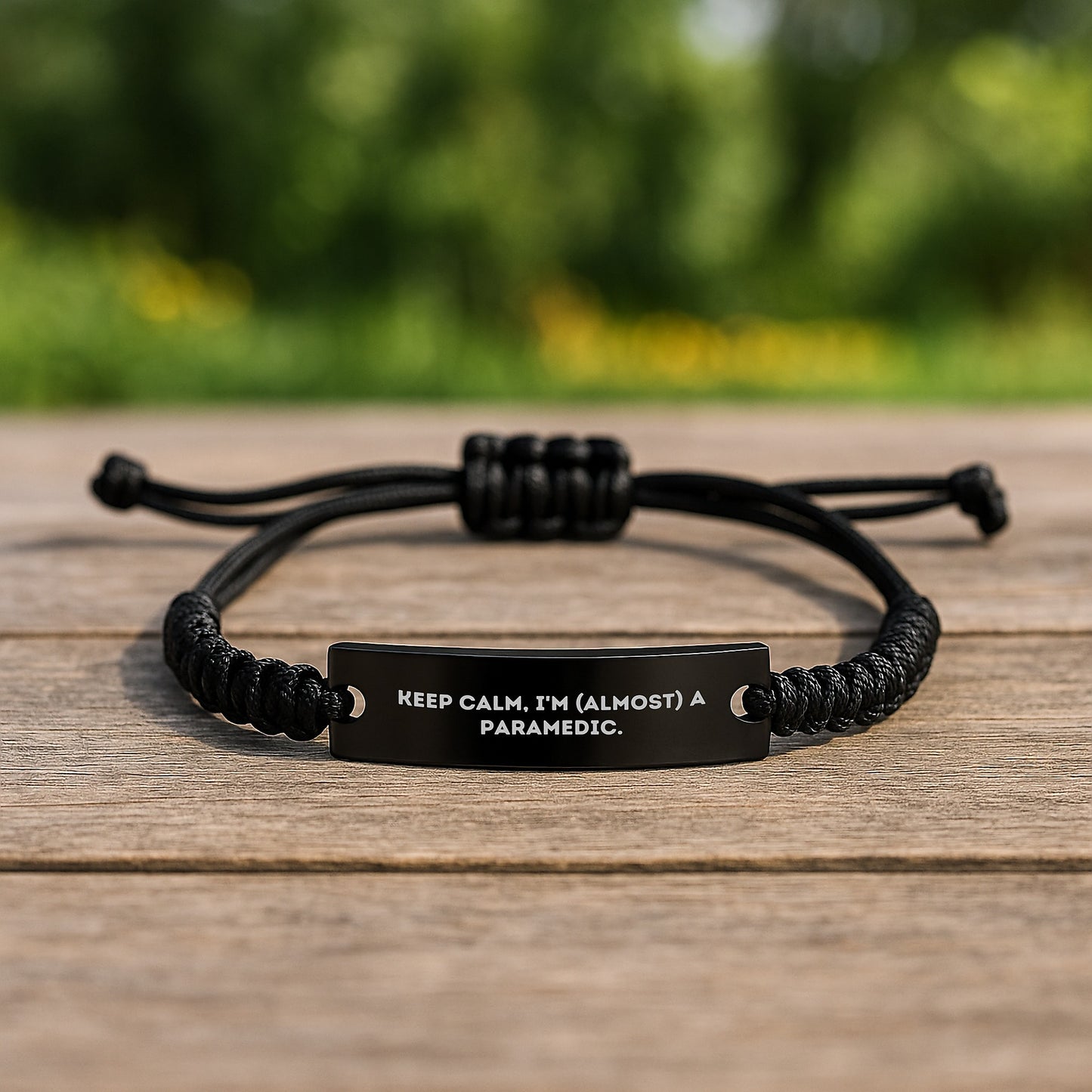 Funny Rescue Worker Gifts for Men, Valentine's Unique Rope Bracelet, 'Keep Calm, I'm (almost) A Rescue Worker', Adjustable Black Rope - Image 2