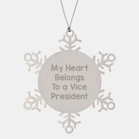 Load image into Gallery viewer, Funny Vice President Gifts from Friends for Vice President Men Snowflake Ornaments My Heart Belongs To A Vice President Christmas Unique Gifts - Image 1
