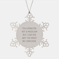 Load image into Gallery viewer, Senator Gifts from Men - Funny Snowflake Ornament for Christmas - &#39;I&#39;m A Senator. Not A Magician But I Can See Why You Might Be Confused.&#39; - Image 1
