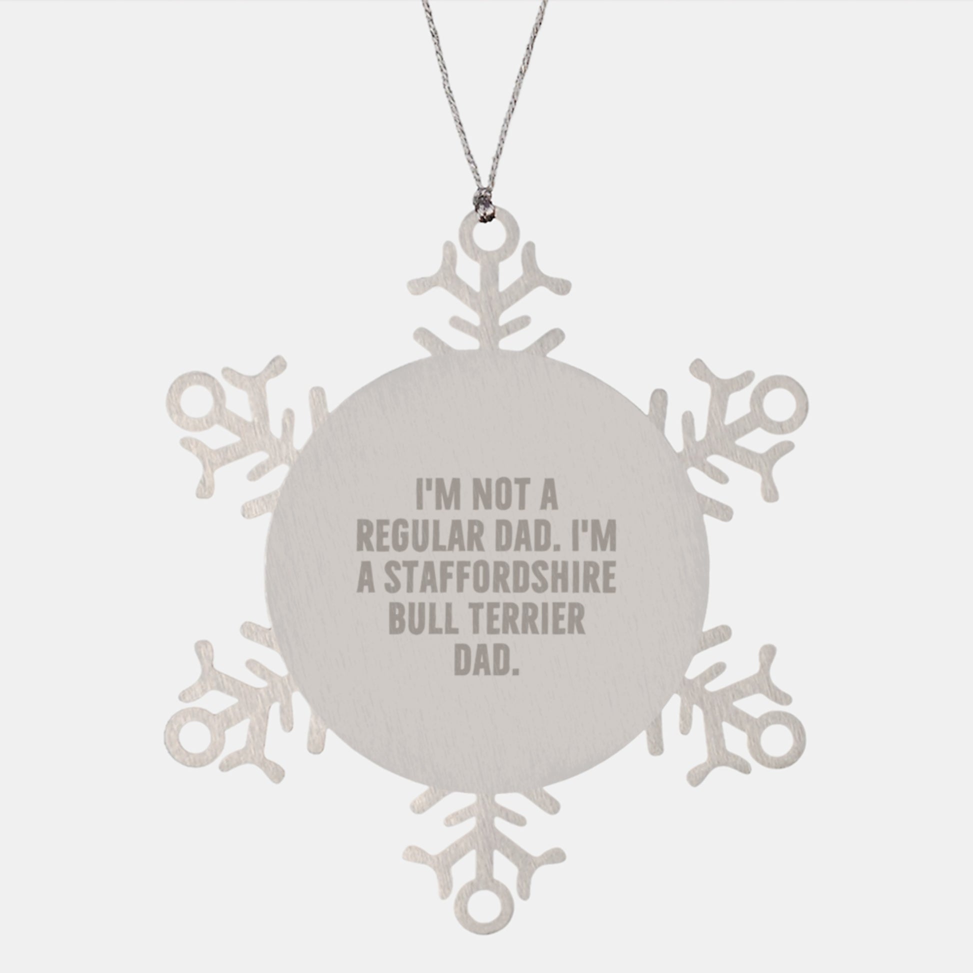 Funny Staffordshire Bull Terrier Dog Gifts from Dad for Christmas Unique Snowflake Ornament - Image 1