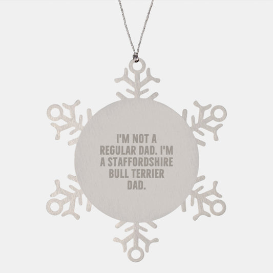 Funny Staffordshire Bull Terrier Dog Gifts from Dad for Christmas Unique Snowflake Ornament - Image 1