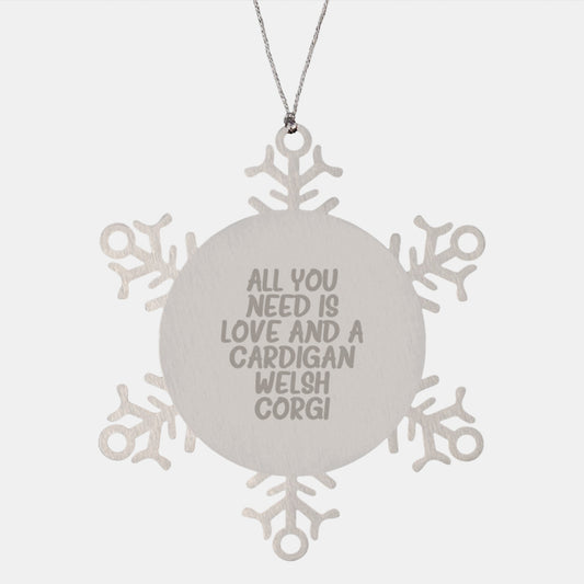 Funny Cardigan Welsh Corgi Dog Gifts for Men Women Friends and Family - Snowflake Ornament with All You Need Is Love And A Cardigan Welsh Corgi Quote, Christmas Unique - Image 1