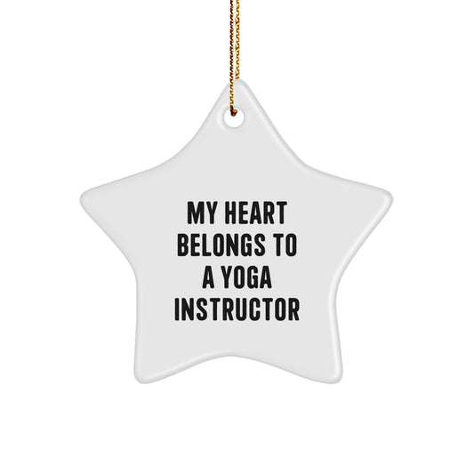 Funny Yoga Instructor Gifts from Men to Friends for Christmas Unique Star Ornament, 'My Heart Belongs To A Yoga Instructor' Star Ornament Gifts for Women Coworkers Family - Image 1