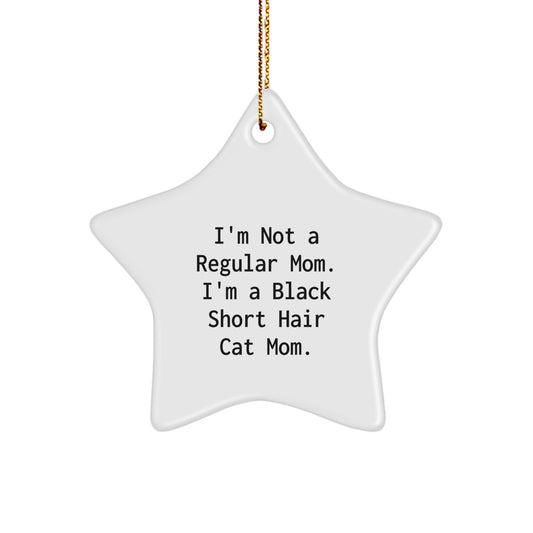 Funny Black Short Hair Cat Mom Star Ornament for Christmas Unique Gifts from Family, Friends, Coworkers, Men, Women - Image 1