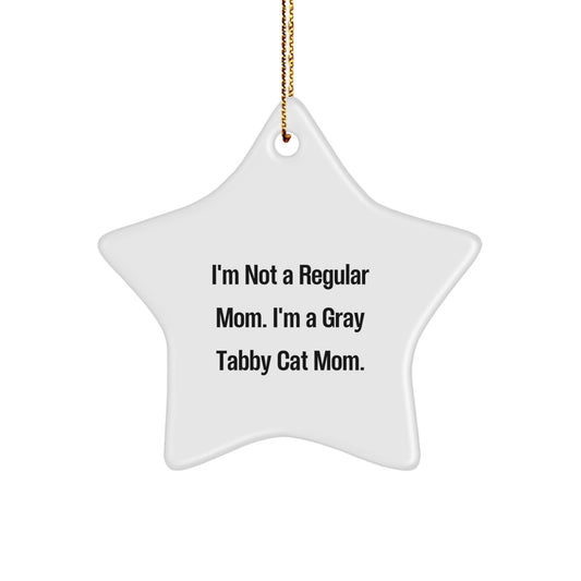 Funny Gray Tabby Cat Mom Gifts Christmas Star Ornament for Friends, Gifts from Mom to Gray Tabby Cat Lover - Image 1