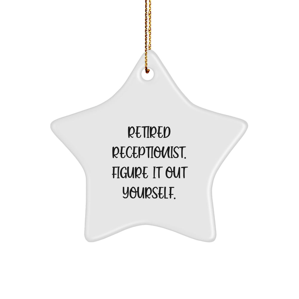Christmas Unique Gifts for Retired Receptionists, Funny 'Figure It Out Yourself' Star Ornament, Star Shaped Receptionist Desk Decor, White Color, 3.25 Tall, Gold Cord - Image 1