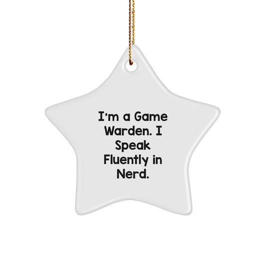 Funny Game Warden Gifts from Men, Unique Christmas Star Ornament for Game Wardens, 'I Speak Fluently In genius.' - Image 1