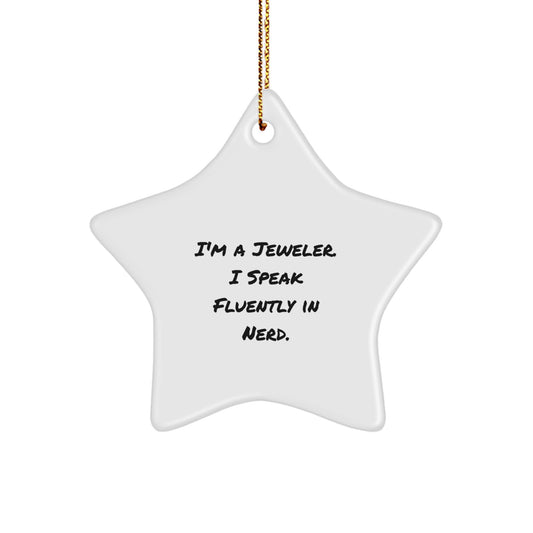 Gifts from a genius Jeweler, Star Ornament, Funny Quote Christmas Decorations, White Star Shaped MDF with Sublimation High Gloss Finish, Perfect for Jeweler Gifts - Image 1