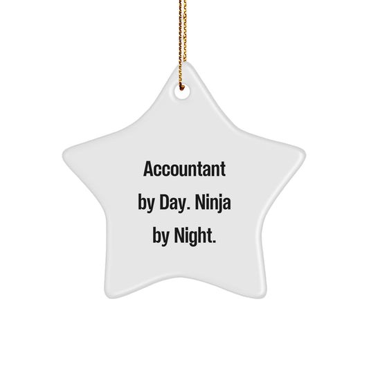 Accountant Gifts for Christmas Star Ornament 'Accountant By Day. Ninja By Night.' Funny White Star Shaped Home Decor Gift from Friends - Image 1