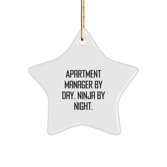 Funny Apartment Manager Gifts from Friends, Star Ornament, Christmas Unique Office Decorations for Apartment Managers By Day. Ninja By Night. - Image 1