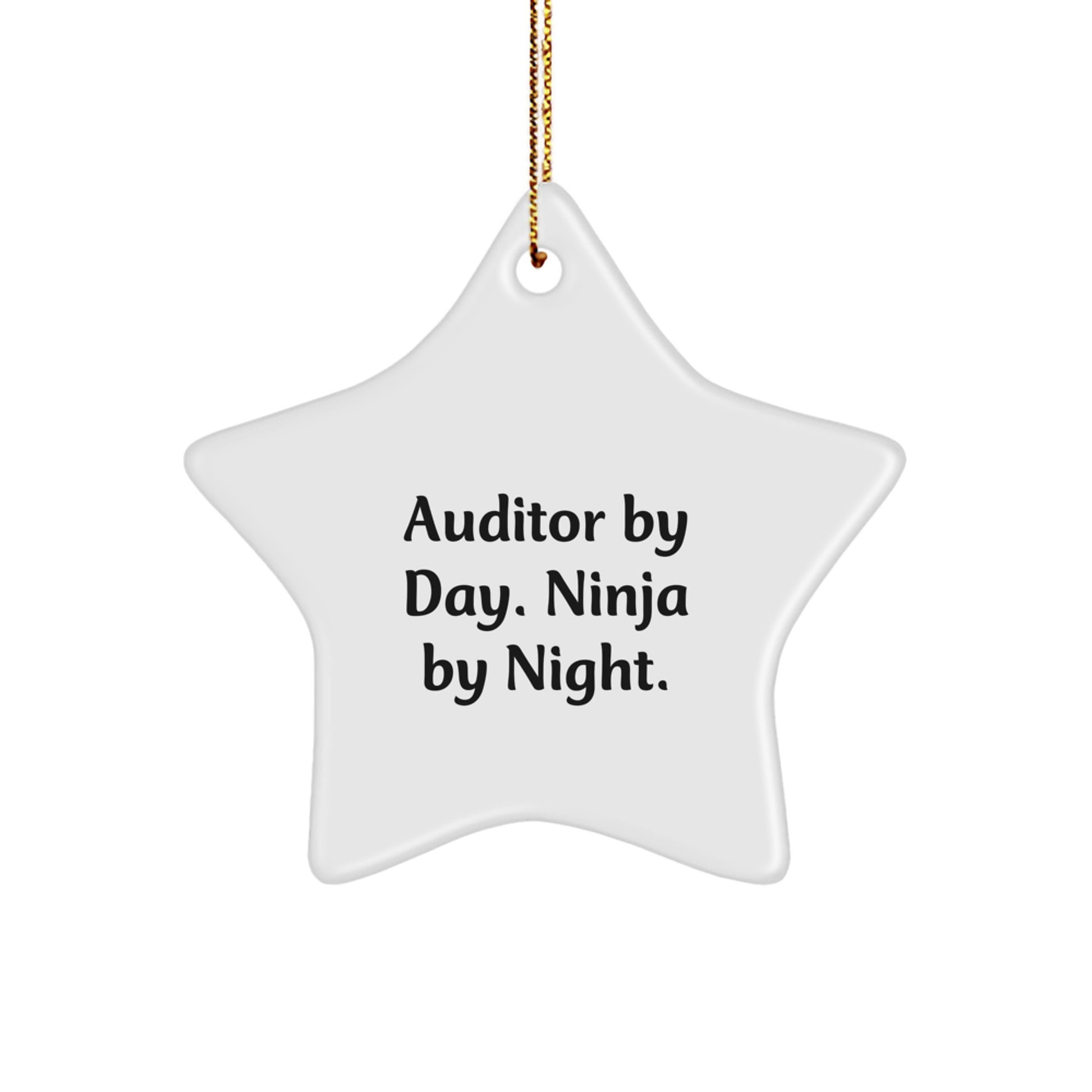Funny Auditor Gifts from Men to Women, Christmas Unique Star Ornament, Inspirational Quote 'Auditor By Day. Ninja By Night.' - White Color, Star Shaped, Durable MDF - Image 1