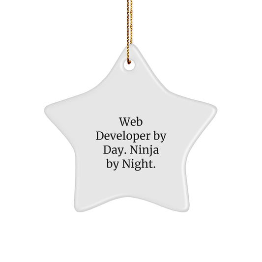 Funny Web Developer Star Ornament, Gifts from Family or Friends for Web Developer By Day. Ninja By Night. Christmas Unique Decorations, White Star Shaped MDF Wood with Sublimation Printing - Image 1