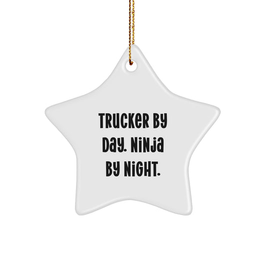 Funny Trucker Gifts by Day, Ninja by Night Star Ornament, Unique Christmas Unique Gifts for Trucker Men - Image 1