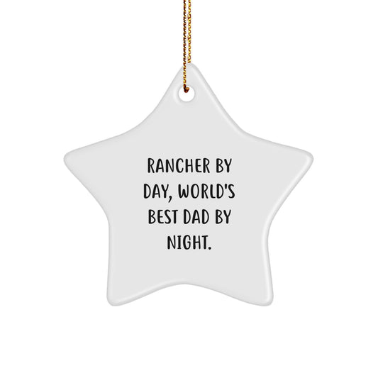 Rancher Gifts, Star Ornament, Funny Quote - 'Rancher By Day, World's Best Dad By Night.' - Unique Christmas Unique Gifts for Men, Gifts from Dad - Image 1