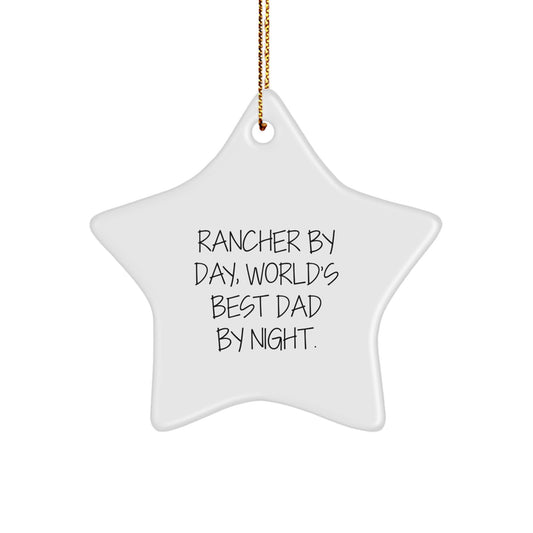 Rancher Gifts by Day, Star Ornament by Night, Funny Christmas Memorable Present for Men, Rancher By Day, World's Best Dad By Night, Gifts from Men to Rancher - Image 1
