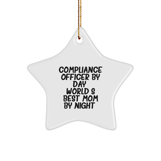 Unique Compliance Officer Christmas Unique Gifts from Friends to Family Star Ornament, Cute Compliance Officer By Day World's Best Mom By Night Decoration - Image 1