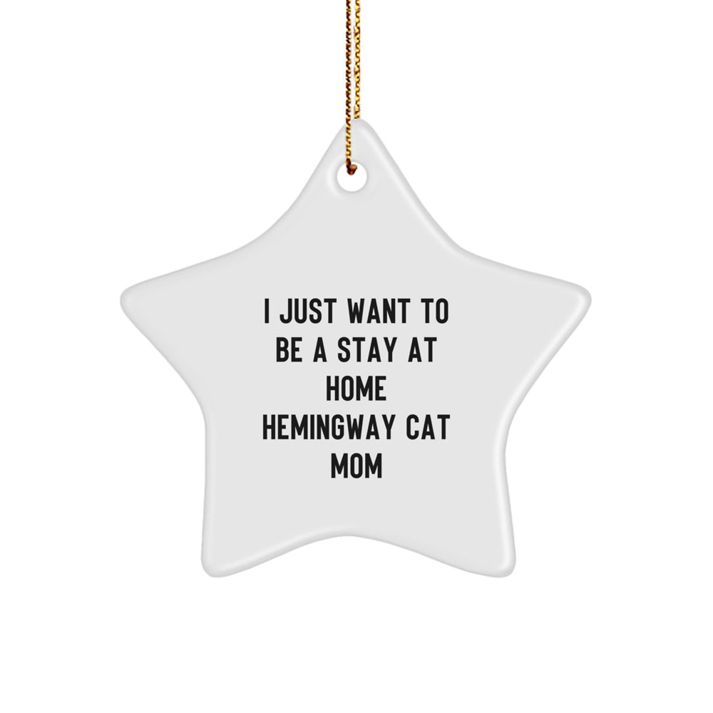 Hemingway Cat Mom Gifts, Funny Star Ornament for Christmas, 'I Just Want To Be A Stay At Home Hemingway Cat Mom' Quote, Gifts from Men to Women, Family, Friends - Image 1