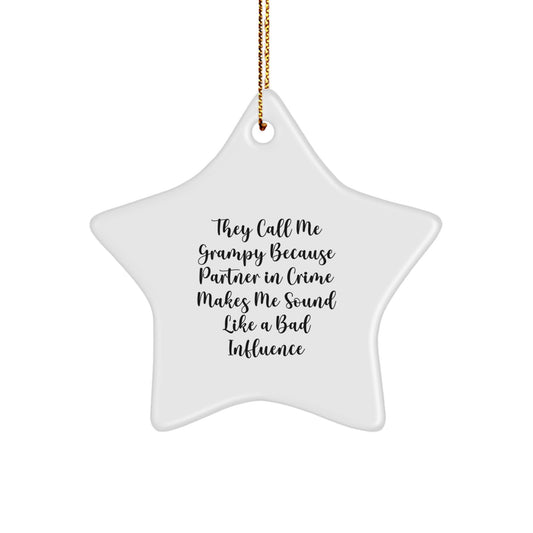 Funny Grampy Gifts for Men, Partner in Crime Humorous Star Ornament, Christmas Unique Gifts from Friends and Family - Image 1