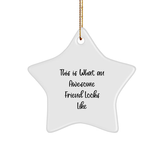 Funny Friend Star Ornament Gift from Men to Friend for Christmas - 'This Is What An Awesome Friend Looks Like' - Image 1