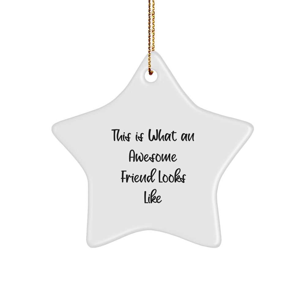 Funny Friend Star Ornament Gift from Men to Friend for Christmas - 'This Is What An Awesome Friend Looks Like' - Image 1