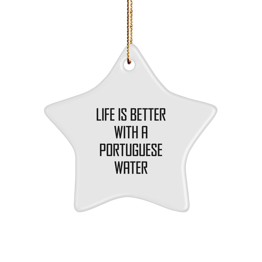Gifts from Family to Portuguese Water Dog Lovers - Star Ornament with Quote 'Life Is Better With A Portuguese Water' - Image 1