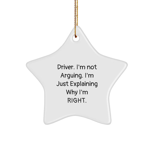 Driver Star Ornament, Funny Quote, White Star Shaped, Gifts for Men from Family, Unique Christmas Unique Gifts - Image 1