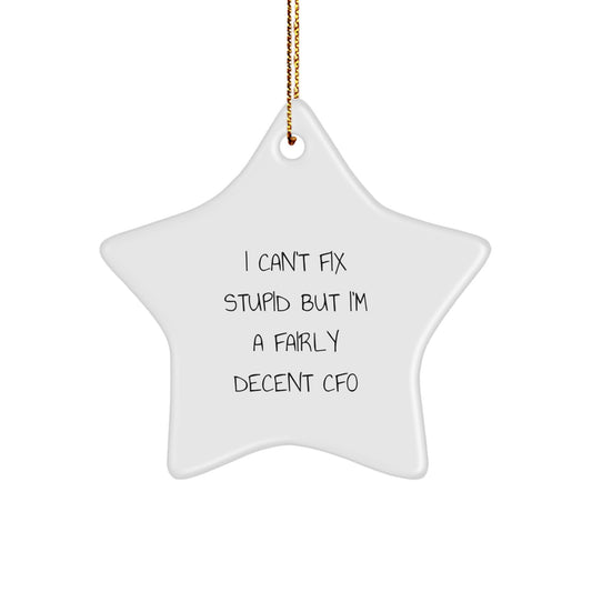 Funny CFO Gifts from Friends, Humorous I Can't Fix Stupid But I'm A Fairly Decent CFO Star Ornament for Christmas Unique Gifts - Image 1