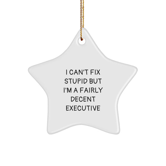 Funny Executive Gifts for Christmas - 'I Can't Fix Stupid But I'm A Fairly Decent Star Ornament' for Men, Women, Coworkers, or Family - Image 1