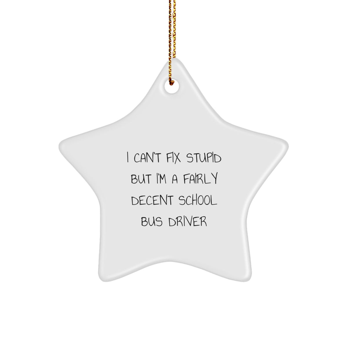 Funny School Bus Driver Quotes Gifts for School Bus Driver Friends - 'I Can't Fix Stupid But I'm A Fairly Decent School Bus Driver' Star Ornament for Christmas - Image 1