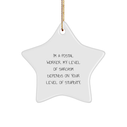 Gifts from Men for Postal Workers - Funny Sarcasm Star Ornament, Christmas Unique Decorations, Star Shaped, White - Image 1
