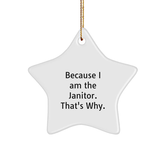 Funny Janitor Gifts from Men to Janitor, Star Ornament, Because I Am The Janitor. That's Why., Christmas Unique Gifts - Image 1