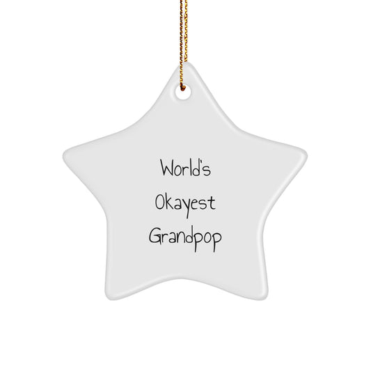 Funny Grandpop Gifts from Family for World's Okayest Grandpop Star Ornament - Christmas Unique Gifts for Men - Image 1