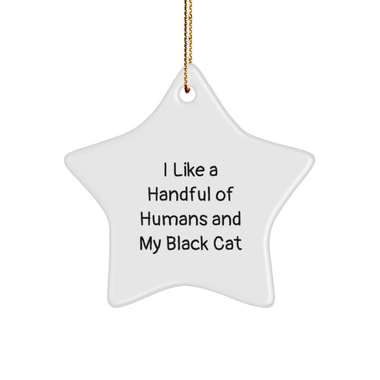 Funny Black Cat Gifts for Christmas - Black Cat Star Ornament 'I Like A Handful Of Humans And My Black Cat' - Image 1