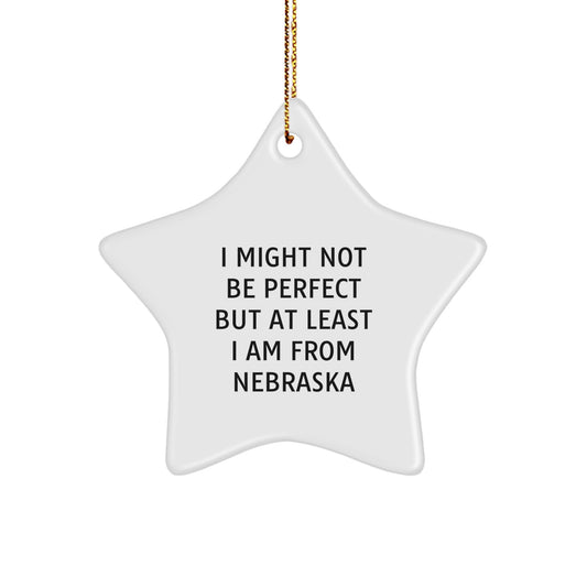 Funny Nebraska Star Ornament Gifts from Friends and Family for Christmas Decorations - White Star Shaped MDF with Sublimation Printing, I Might Not Be Perfect But At Least I Am From Nebraska - Image 1