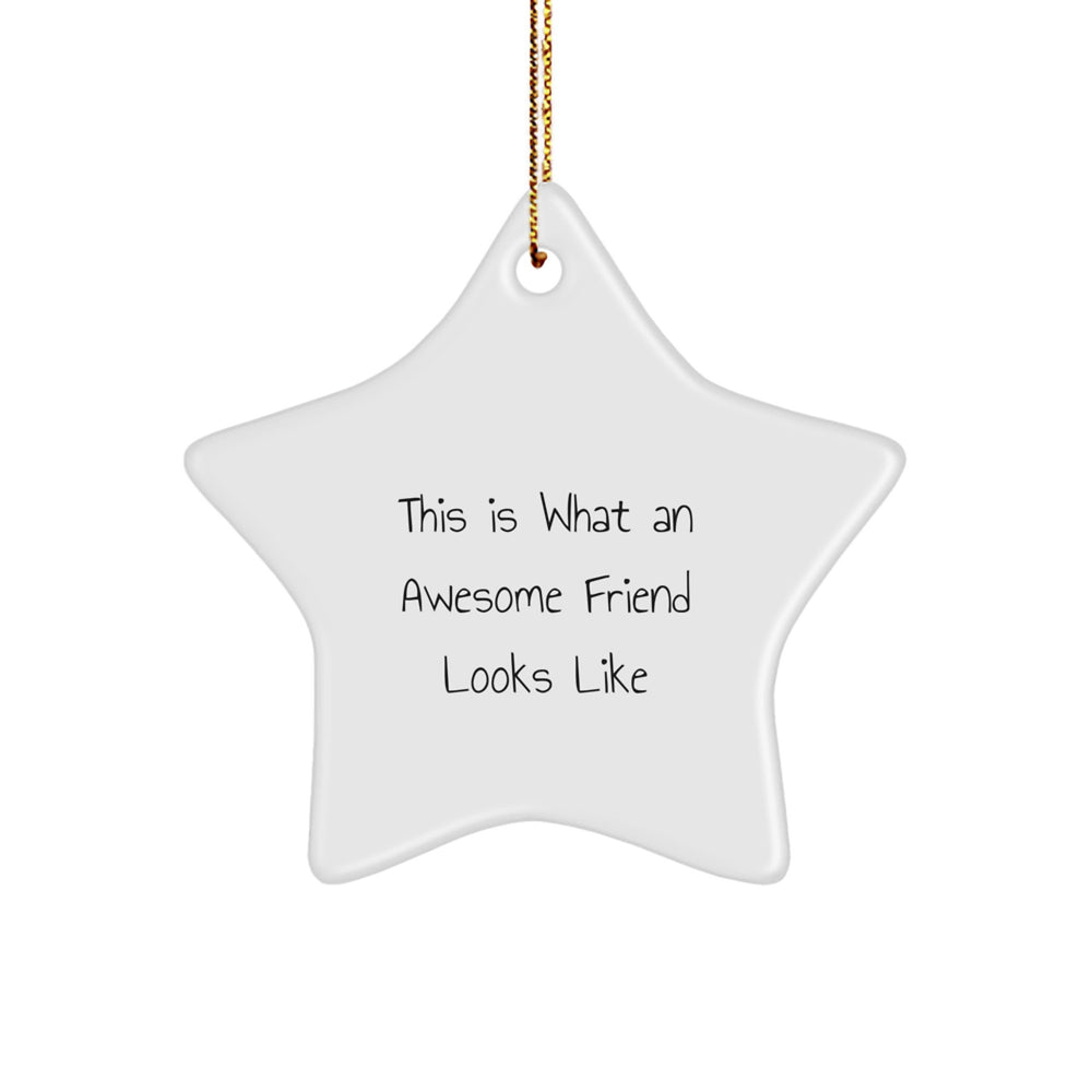 Funny Friend Gifts from Men to 'This Is What An Awesome Friend Looks Like' Star Ornament for Christmas - Image 1