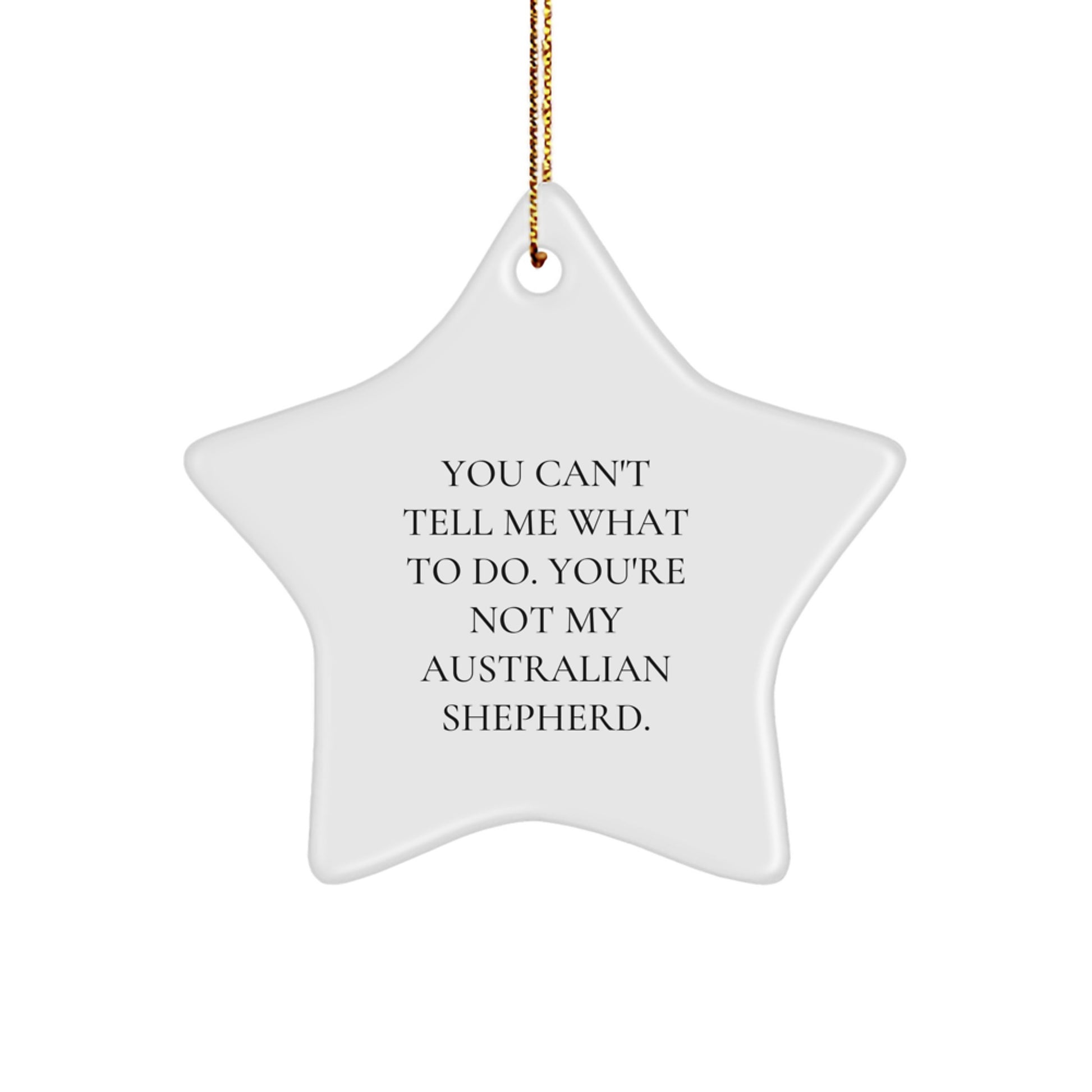 Funny Aussie Shepherd Dog Gifts - 'You Can't Tell Me What To Do' Star Ornament for Christmas from Friends, Family, or Coworkers - Image 1