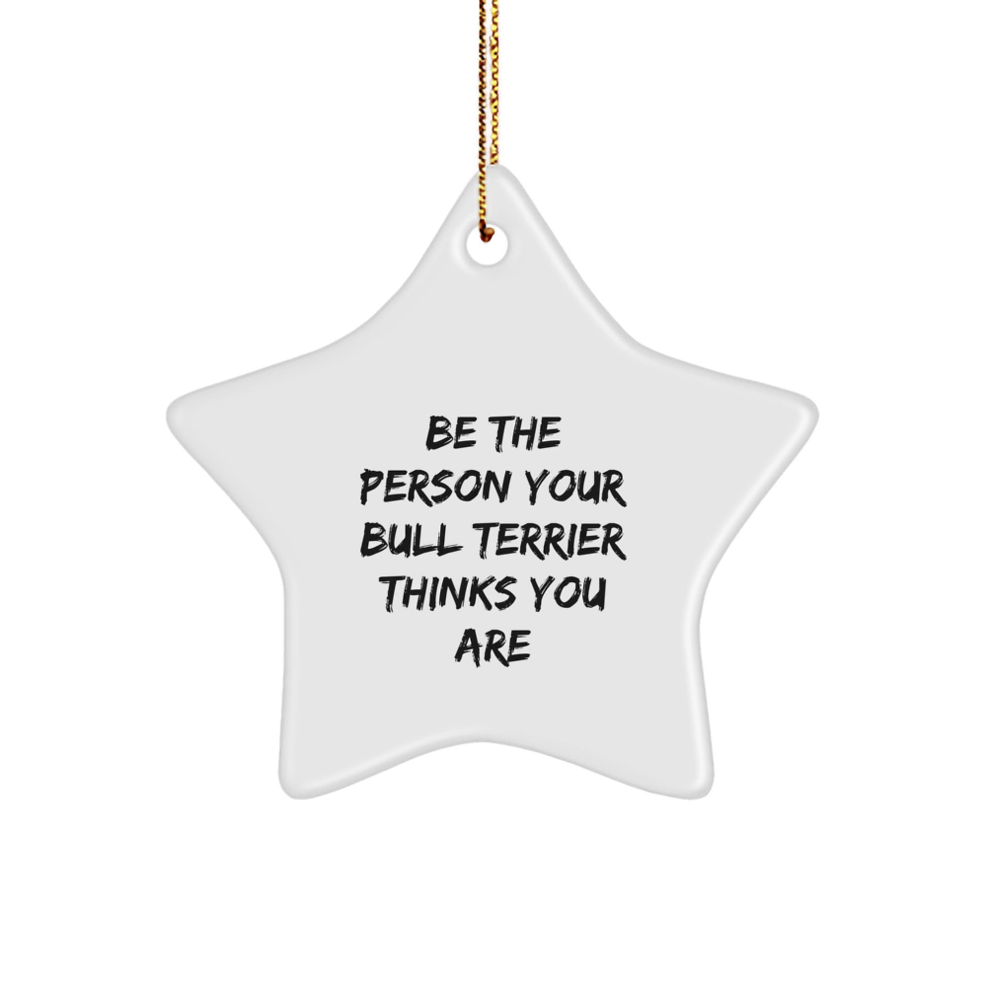 Funny Bull Terrier Dog Gifts from Men to Loved Ones - Star Ornament for Christmas Decorations, 'Be The Person Your Bull Terrier Thinks You Are' Quote - Image 1